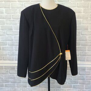 Vintage Caron Chicago Black Gold Trim Blazer Elegant NOS Made in USA Glam 18